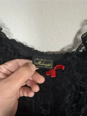 Vintage Stroke of Midnight Black Lace High Low Babydoll Lingerie Top Size L thumbnail 11