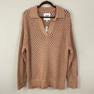 NWT Aerie Pointelle Collared Neck Oversized Long Sleeves Sweater Size‎ Medium thumbnail 3
