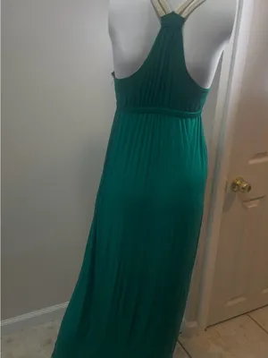 Pink Rose Teal Maxi Dress with Cream Straps thumbnail 2