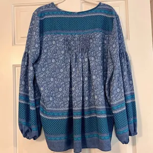 Gap Women’s Floral Blue Boho Peasant Blouse Size Medium thumbnail 4