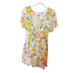 Free People Part Time Lover Floral Tie Front Mini‎ Dress Sz 4 yellow gray thumbnail 3