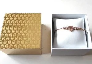 Michael Kors Pave Crystal MK Logo Heart Rose Gold Slider Adjustable Bracelet thumbnail 1