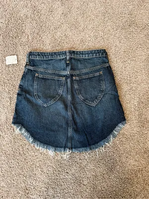 NWT Free People Bailey Raw Hem Fringe Denim Jean Asymmetrical Mini Skirt Size 28 thumbnail 4