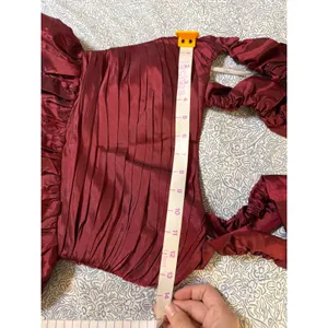 NWT Lulus Size XS Poised Passion Wine Red Taffeta Pleated Ruffled Midi Dress thumbnail 9