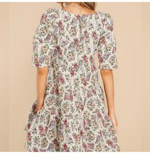 Brand new floral print mini dress with puff sleeves and square neckline thumbnail 6