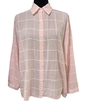 Adora Pink White Striped Sheer Button Shirt Roll Tab Sleeves Medium thumbnail 1