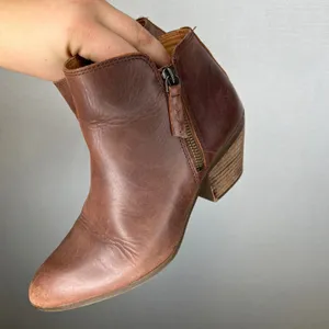 Frye Carson Piping Leather Ankle Boots Cognac Brown Zip Block Heel 7M 3471733-WH thumbnail 5