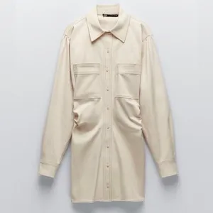 ZARA Natural Cream Shirtdress Mini Shirt Dress Buttons Pockets Twill Small thumbnail 8