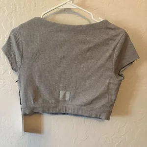 Alo Yoga blissful Henley bra top. NWT Heather Gray, Size Large. Baby t vibes. thumbnail 2
