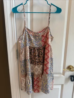 Altar'd State Pink Cream Blue Patchwork Midi Sundress thumbnail 2