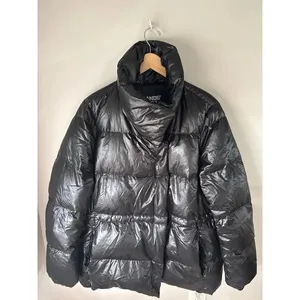 Lands’ End Black Shiny Power Down Puffer 600 Fill Jacket Adjustable Waist Large thumbnail 6
