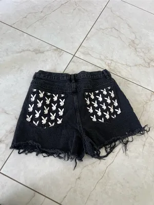 Playboy X Pacsun Black Denim Logo Frayed Hem Jean Shorts Size 28 thumbnail 2