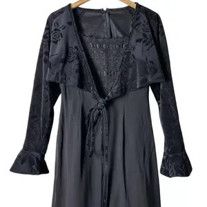 Vintage 90s Black Velvet Dress Maxi Witchy Whimsigoth Grunge Vamp Size Large thumbnail 2