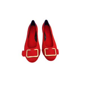 NWOT Rothy's Shoes Red The Emblem Ballet Flat Gold Hardware Size 10 thumbnail 2