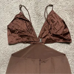 NWT Abercrombie & Fitch Chocolate Brown Satin Maxi thumbnail 9