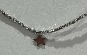 choker‎ silver tone beaded chain with star charm thumbnail 1