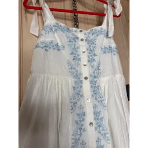 NWT Lulus Corinthia White Embroidered Button-Front Midi Dress Resort Cruise Sz M thumbnail 4
