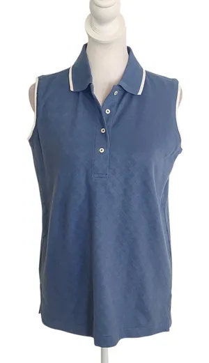 Outer Banks Slate Blue Tonal Argyle Sleeveless Polo with White Trim Size Medium thumbnail 1
