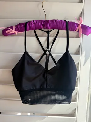 ALO Yoga Glossy Strappy Sports Bra - Black xs mesh bottom thumbnail 4