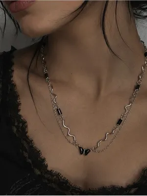 Dolls Kill Silver black butterfly layered necklace thumbnail 1