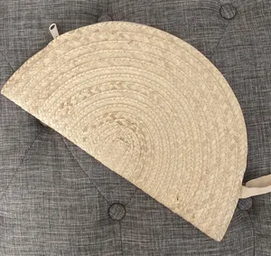 Poppy sage half moon Natural straw Woven Clutch thumbnail 1