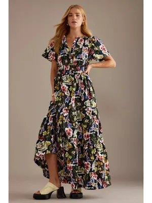 NWT Anthropologie Somerset Maxi in Black Bright Floral Cotton Dress XL thumbnail 2