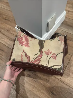 LIZ CLAIBORNE Vintage 90s Cottagecore Pink Floral Cream Canvas Shoulder Bag thumbnail 3
