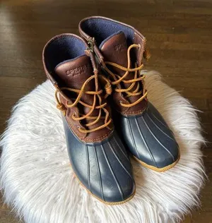 Sperry Navy and Dark Brown Saltwater Duck Boot thumbnail 1