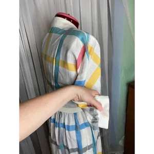 Dress Windowpane plaid shirt dress red blue yellow thumbnail 6
