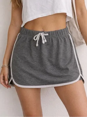 Heritage Charcoal Gray Elastic Waist Skirt with White Logo thumbnail 1