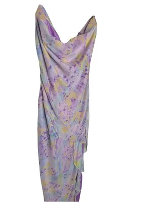 💜 Blue Blush NWT Lilac Watercolor Mesh Ruffle Maxi Dress Size Large 💜 thumbnail 3