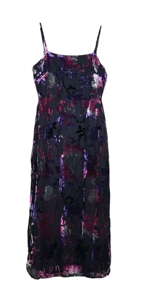 Taylor Womens 8 Black Floral Velvet Fully Lined Midi Dress NEW thumbnail 1