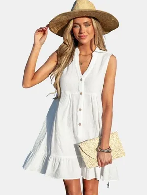 Cupshe Women’s White Ruffle Hem Mini Cover-Up Dress thumbnail 1