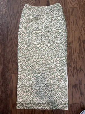 SHEIN Olive Green Floral Midi Skirt with Side Slit thumbnail 6