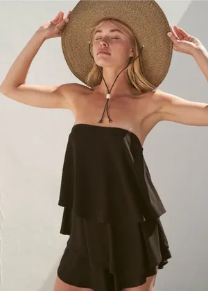 Free People Beach Sunsational Set Small Black Strapless Top Shorts Vacay Resort thumbnail 1