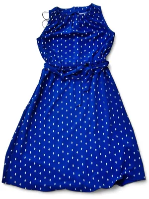 Juicy Couture Blue Polka Dot Fit & Flare Dress XS Belted Waist Y2K Feminine Midi thumbnail 2
