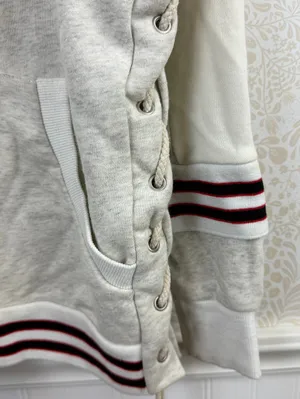 POL Cream & Gray Oversized Boho Stripe Cowl Neck Lace-up Hoodie - Size - Medium thumbnail 3