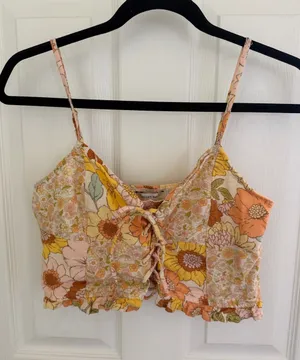 American Eagle Yellow Orange Floral Crop Top Size Medium thumbnail 1