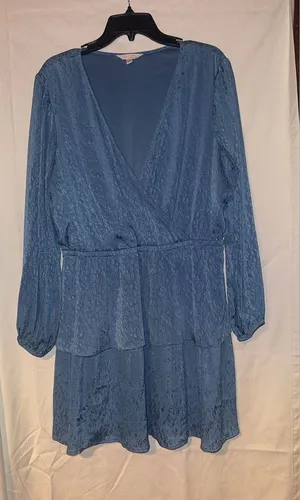 LC Lauren Conrad Dusty Blue Long-Sleeve V-Neck Tiered Dress thumbnail 1