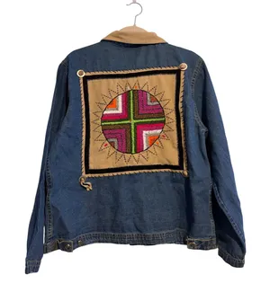 Vintage Denim‎ Jacket Women's Small Embroidered Southwestern Collar Zip Up Small thumbnail 1
