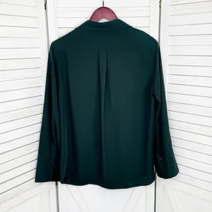 Zara V Neck Button Front Shirt Blouse‎ Dark Green Small Long Sleeve thumbnail 8