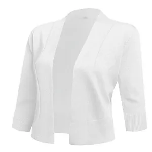 NWT ~ Women's White 3/4 Sleeve Cropped Short Shrug Cardigan Bolero Sweater ~ LAR thumbnail 2