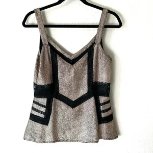 BKE Boutique Metallic Gold & Black Lace Cut Out Top Size Medium thumbnail 2