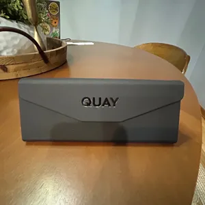 Quay By the Way Oversized Cat Eye Sunglasses Cream Beige Gold Hardware with Case thumbnail 2