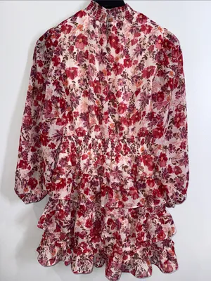 1 State floral ruffle tiered mini dress with balloon sleeves size large thumbnail 5