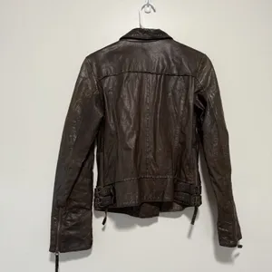 AllSaints Brown Leather‎ Lana Moto Biker Jacket Size 12 thumbnail 7