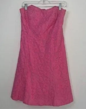 Lilly Pulitzer Pink Strapless Floral Lace Printed Overlay Dress Non Stretch thumbnail 1