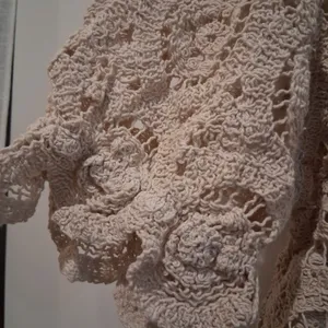 Solitaire Crochet Ruffle Peplum Top Beige Boho Cottage Festival Hippie size XL thumbnail 3