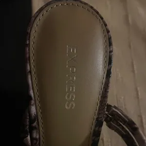 Express Snake-Print Strappy Heeled Sandals in Brown and Black thumbnail 2