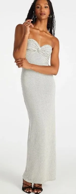 Shoe Dazzle Strapless Twist Maxi Dress in Cream and Black thumbnail 1